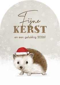 Kerstkaart schattig egeltje in de sneeuw kerstmuts