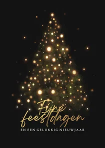 Kerstkaart silhouet kerstboom met gouden lampjes