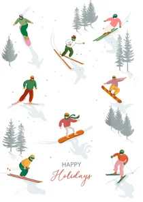 Kerstkaart skien en snowboarden