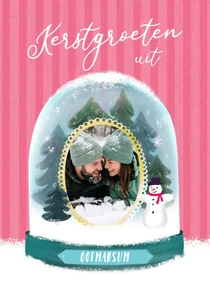 Kerstkaart sneeuwbol 'Groeten uit'