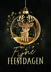 Kerstkaart sprankelend hert in kerstbal fijne feestdagen