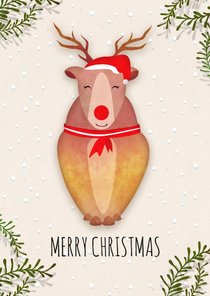 Kerstkaart staand rendier - Rudolph the red nosed reindeer