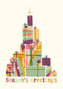 Kerstkaart stapel cadeaus