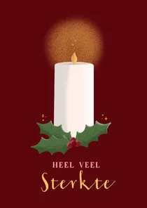 Kerstkaart sterkte met kaars en hulst