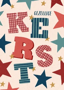 Kerstkaart sterren en letters