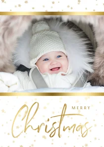 Kerstkaart sterren met gouden accent en foto