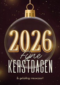 Kerstkaart stijlvol kerstbal 2026 paars fijne kerst