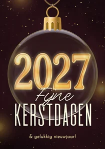 Kerstkaart stijlvol kerstbal 2027 paars fijne kerst