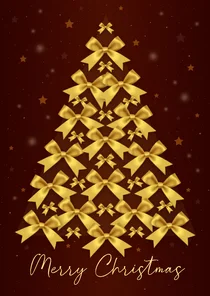 Kerstkaart strikken boom goudlook