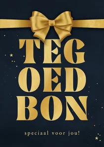 Kerstkaart tegoedbon kerst donkerblauw met gouden strik