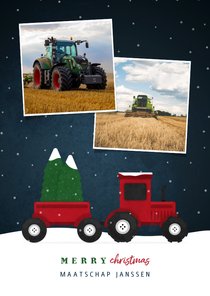 Kerstkaart tractor met foto's en sneeuw agrarisch