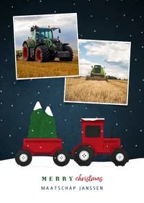 Kerstkaart tractor met foto's en sneeuw agrarisch