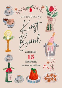 Kerstkaart uitnodiging kerstborrel kerst doodles illustratie