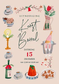 Kerstkaart uitnodiging kerstborrel kerst doodles illustratie