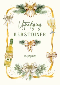 Kerstkaart uitnodiging kerstdiner strikken aan lint