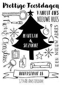 Kerstkaart verhuiskaart zwart-wit handlettering 