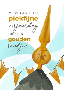 Kerstkaart verjaardag met piek en kerstboom en grapje