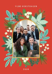 Kerstkaart vrolijke kerstroos poinsettia