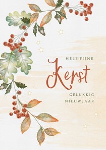 Kerstkaart waterverf bladeren en bessen