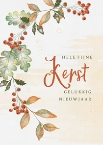 Kerstkaart waterverf bladeren en bessen