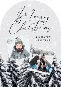 Kerstkaart winter landschap dennenbomen sneeuw foto's