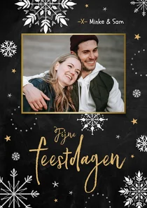 Kerstkaart winter sneeuw sterren foto fijne feestdagen