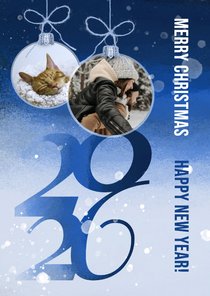 Kerstkaart winterlandschap blauw 2026