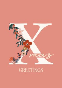 Kerstkaart Xmas greetings bloemen