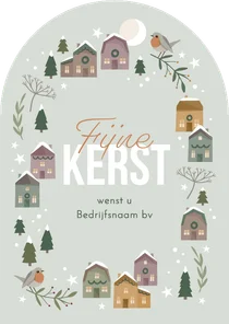 Kerstkaart zakelijk kersthuisjes in wintersfeer
