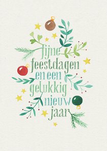 Kerstkaart zakelijk kersttwijgjes aquarel