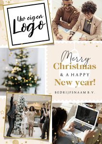 Kerstkaart zalijk collage postzegel goudfolie logo kerstbal