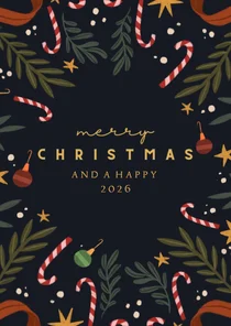 Kerstkaart zuurstokjes en takken vierkant.