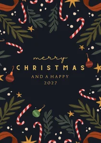 Kerstkaart zuurstokjes en takken vierkant.