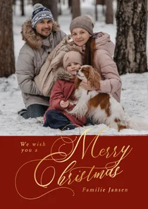 Kerstkaarten met foto en gouden merry christmas klassiek