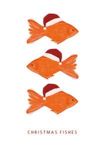 Kerstkaartje Christmas fishes met drie visjes met kerstmuts