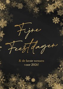 Kerstkaartje fijne feestdagen sneeuwvlokken goud