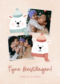 Kerstkaartje fotocollage ijsbeertjes fijne feestdagen