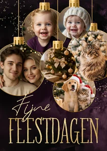 Kerstkaartje fotocollage zes kerstballen met foto