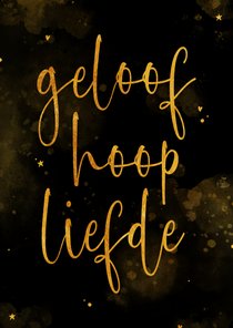 Kerstkaartje 'geloof hoop liefde' met waterverf