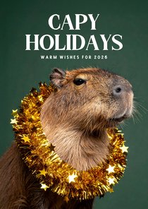Kerstkaartje grappig met capibara donkergroen