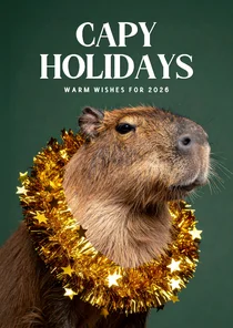 Kerstkaartje grappig met capibara donkergroen