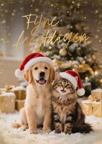 Kerstkaartje grote foto fijne feestdagen goud
