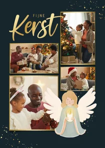 Kerstkaartje met fotocollage engel en goud
