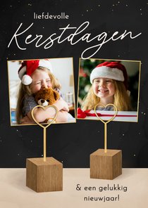 Kerstkaartje met houden fotohouders hartje twee foto's