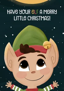 Kerstkaartje met illustratie kerstelfje en woordgrap