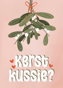 Kerstkaartje met mistletoe en kerstkussie roze