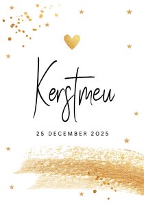 Kerstmenukaart wit brush strook sterren goudlook