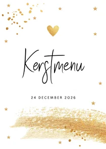 Kerstmenukaart wit brush strook sterren goudlook