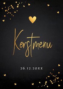 Kerstmenukaart zwart goudlook hartjes