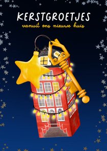 Kerstverhuiskaart met sleutel en huisje